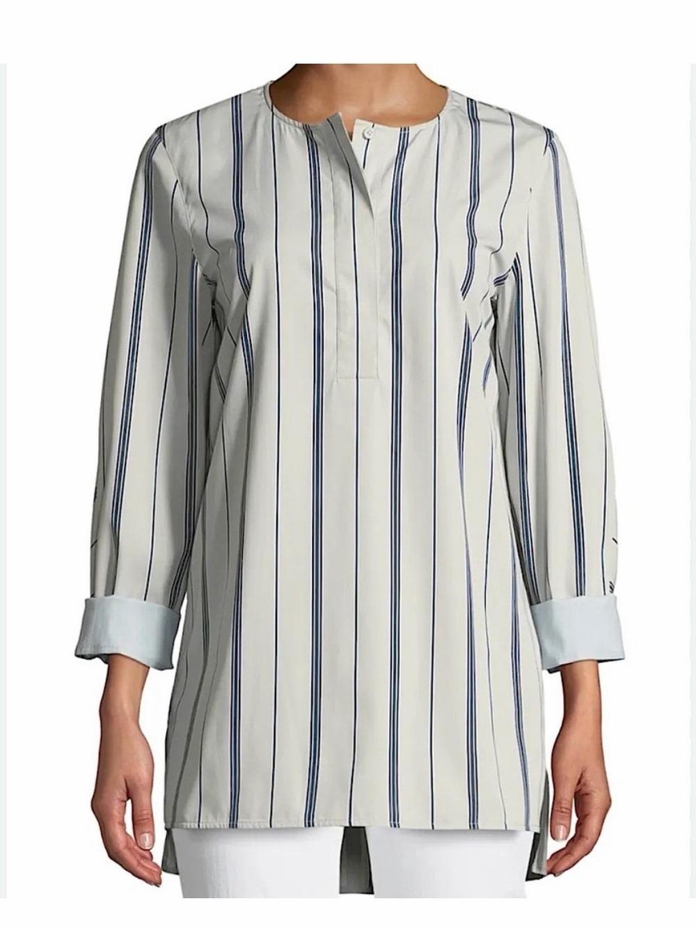 Lafayette 148 New York Ivory Tunic Dress with Navy Stripes